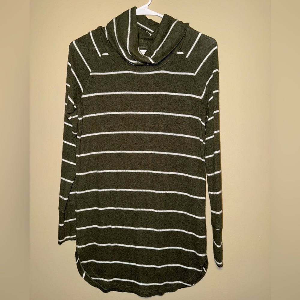 Market & Spruce Maternity Olive Striped Cowl Neck Sweater